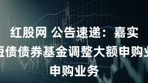 红股网 公告速递：嘉实超短债债券基金调整大额申购业务